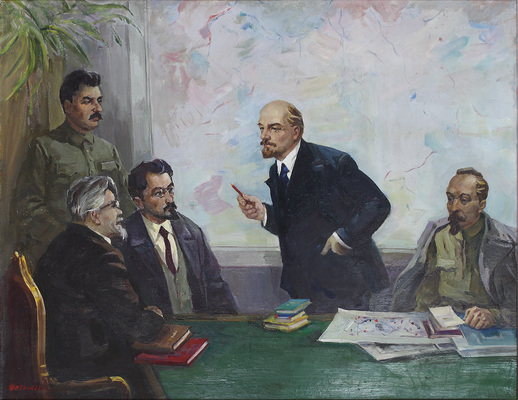 Резников Лев Ильич. Совещание: В.И. Ленин, Ф.Э. Дзержинский, М.И. Калинин, И.В. Сталин, Я.М. Свердлов